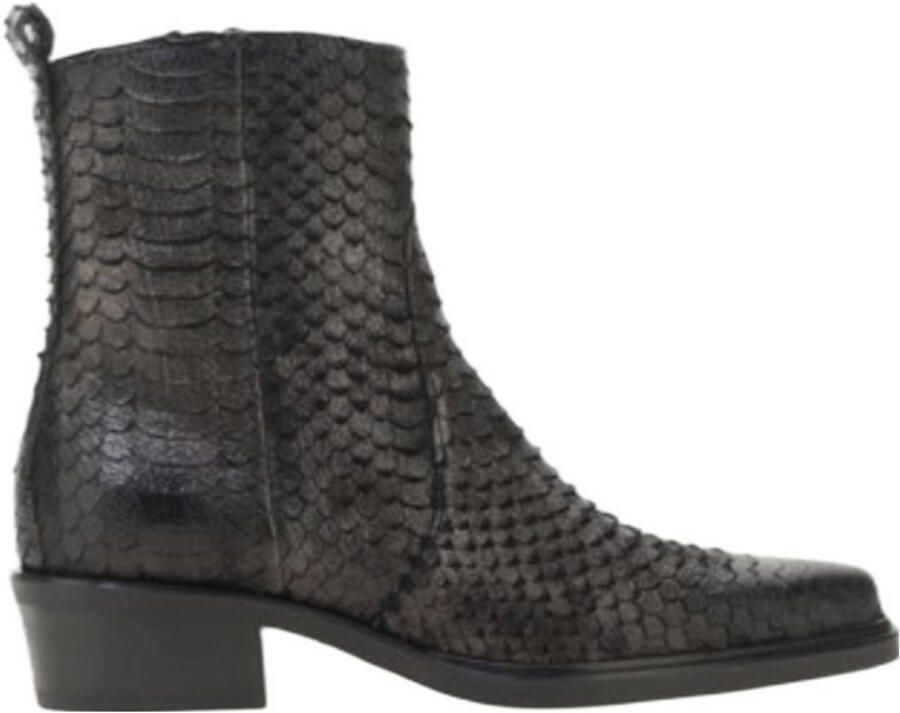 Mjus Mary leren enkellaarzen met slangenprint bruin