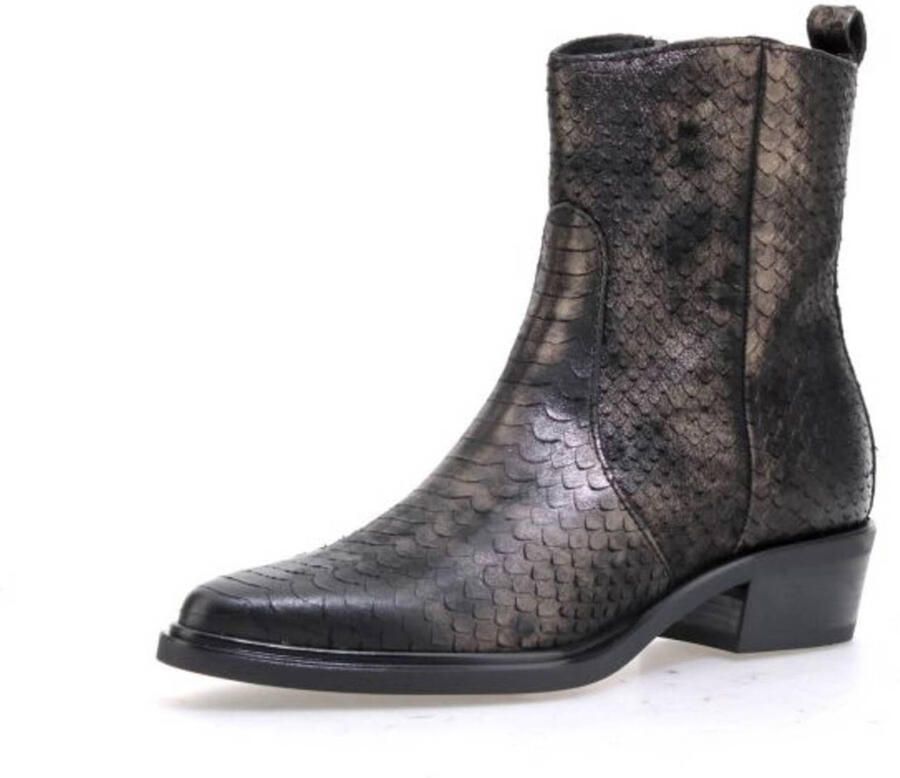 Mjus Mary leren enkellaarzen met slangenprint bruin