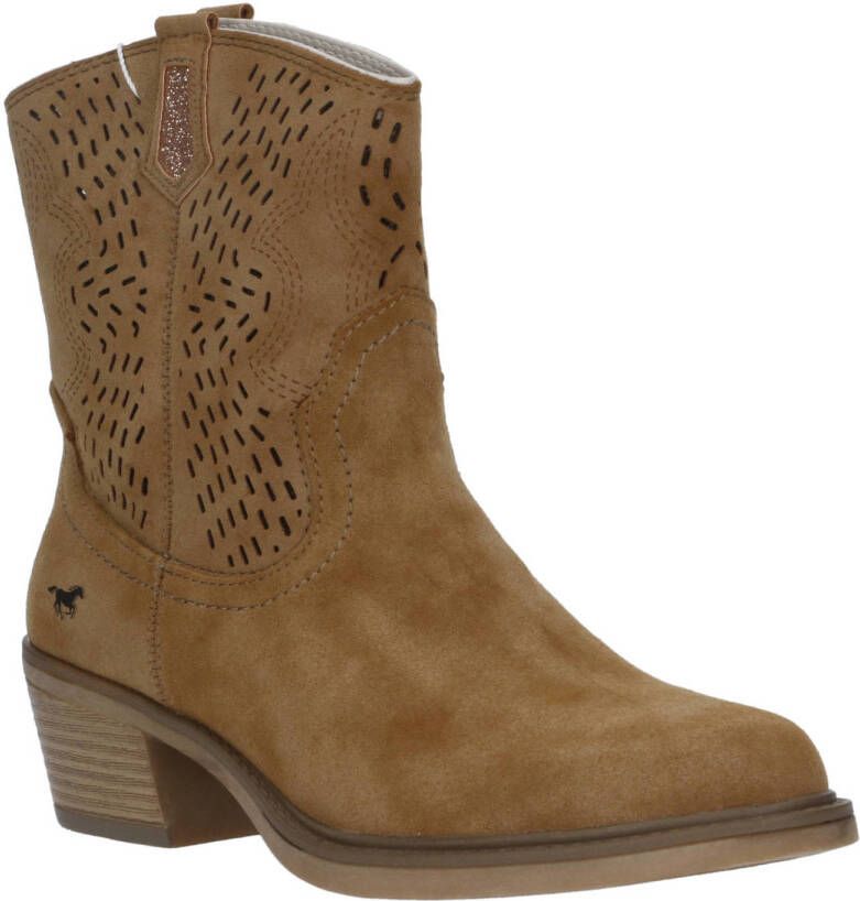 Mustang Shoes Cowboylaarsjes Cowboy enkellaarsjes laarzen met ingewikkelde perforatie op de schacht