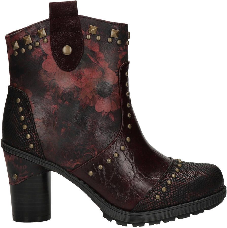 Mustang enkellaarzen met blokhak en studs bordeaux