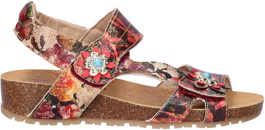 Mustang imitatieleren gebloemde sandalen met sleehak rood meerkleurig