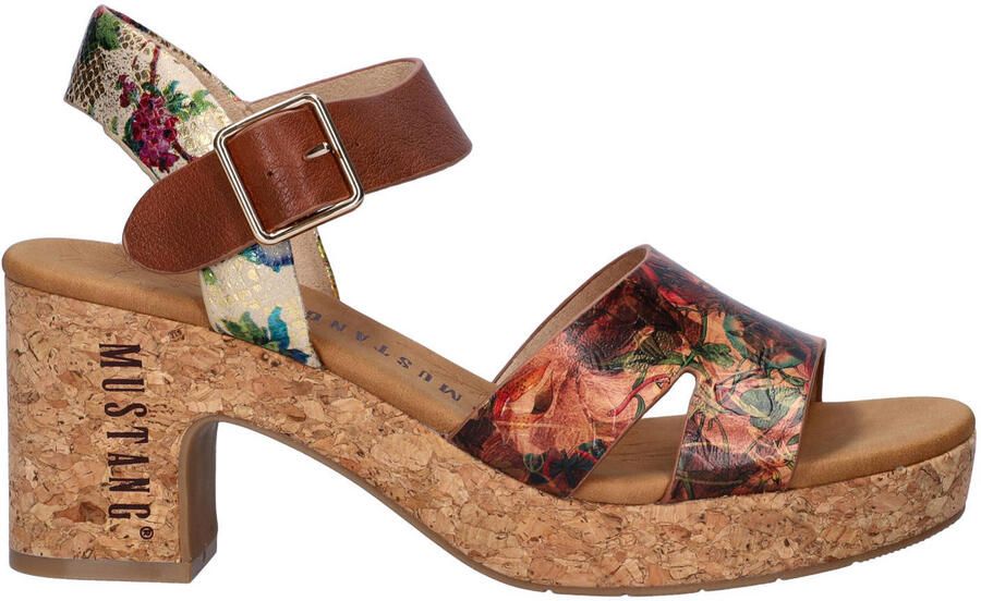 Mustang imitatieleren sandalen met blokhak bruin meerkleurig