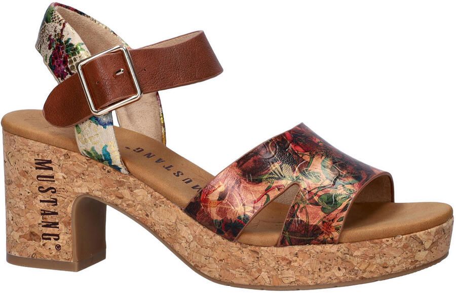 Mustang imitatieleren sandalen met blokhak bruin meerkleurig - Foto 2