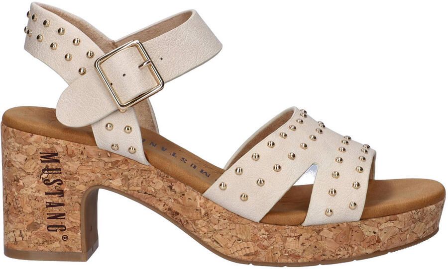 Mustang imitatieleren sandalen met blokhak ecru