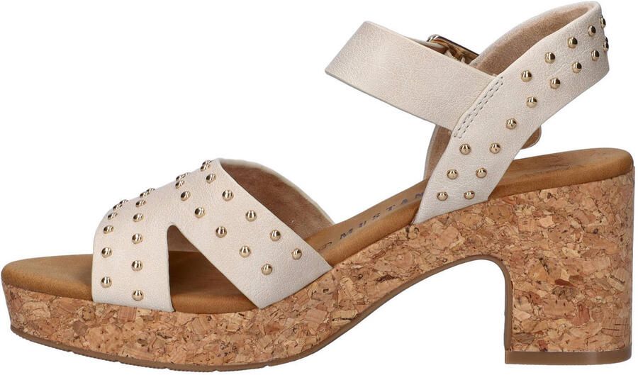 Mustang imitatieleren sandalen met blokhak ecru - Foto 3