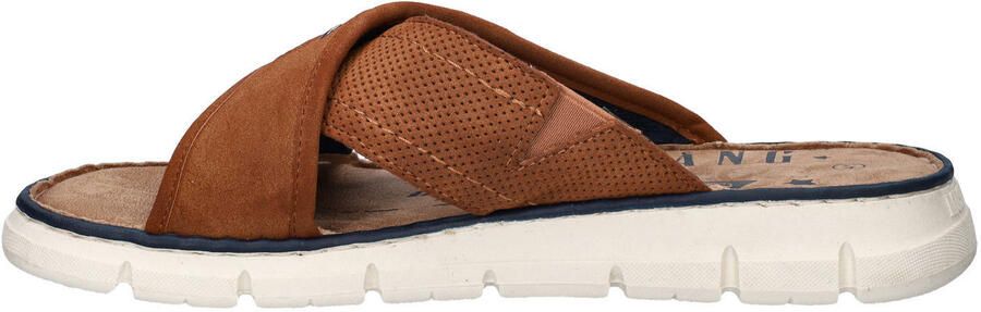 Mustang imitatieleren slippers met logo cognac - Foto 3