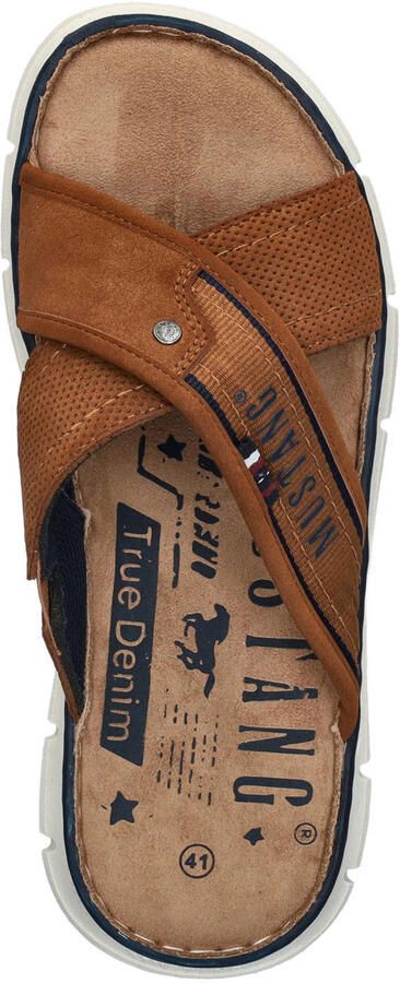 Mustang imitatieleren slippers met logo cognac - Foto 2
