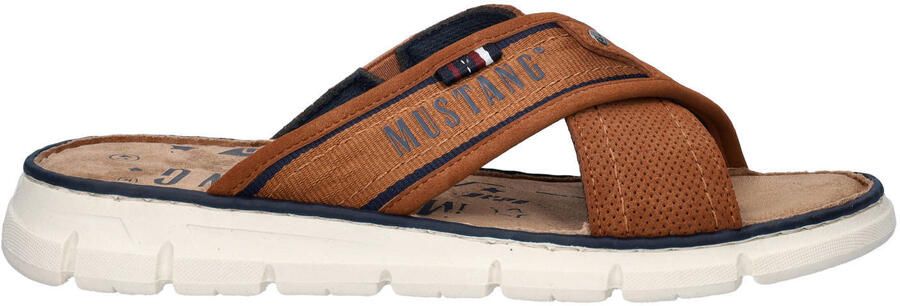 Mustang imitatieleren slippers met logo cognac