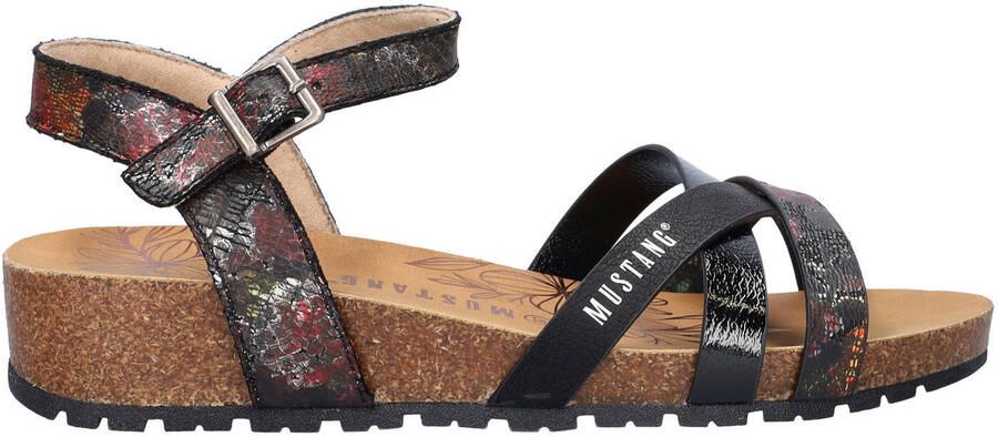 Mustang Magnolia imitatieleren sandalen met sleehak zwart