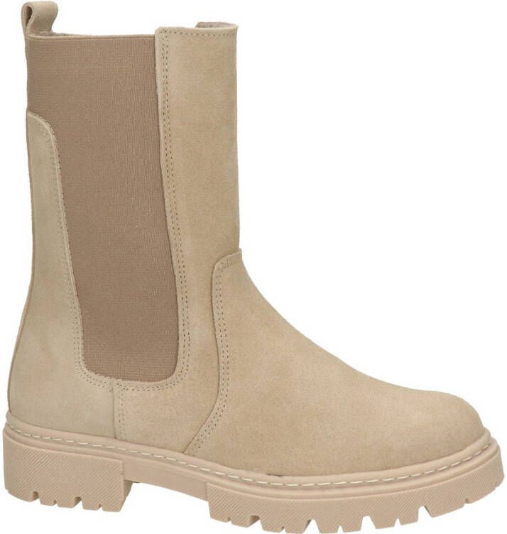 Nelson Kids hoge suède chelsea boots beige - Schoenen.nl