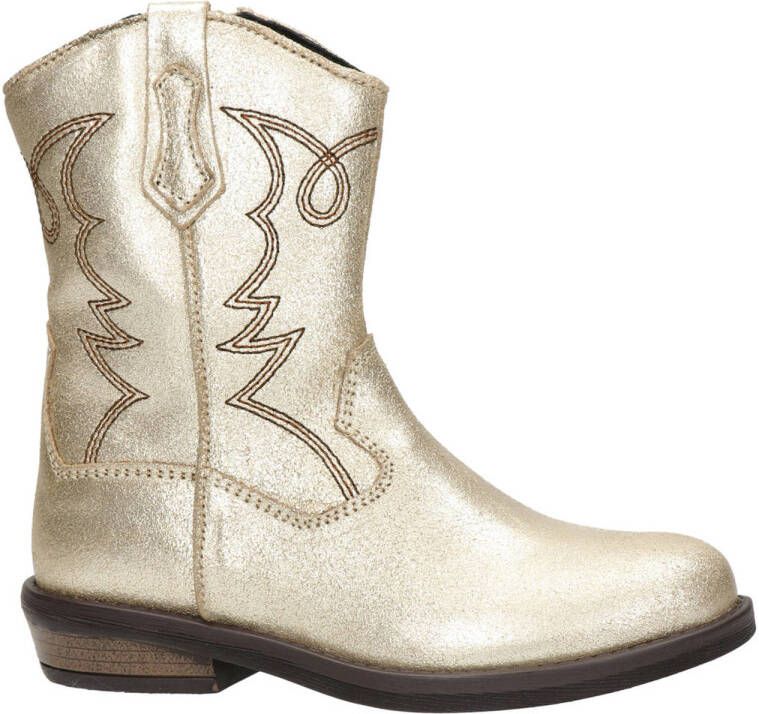 Nelson Kids leren cowboylaarzen goud metallic