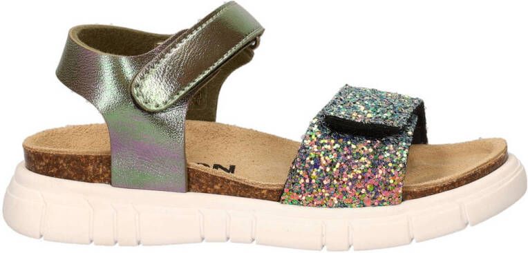 Nelson Kids leren sandalen met glitters zilver multi