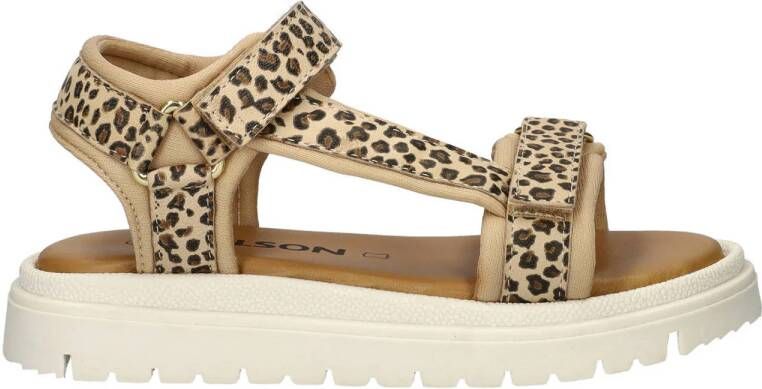 Nelson Kids leren sandalen met panterprint beige zwart