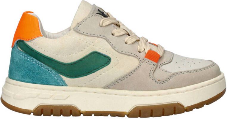 Nelson Kids leren sneakers beige groen oranje