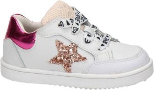 Nelson Kids leren sneakers met glitters wit roze