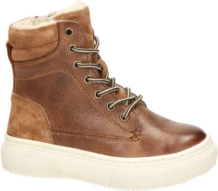 Nelson Kids leren veterboots cognac