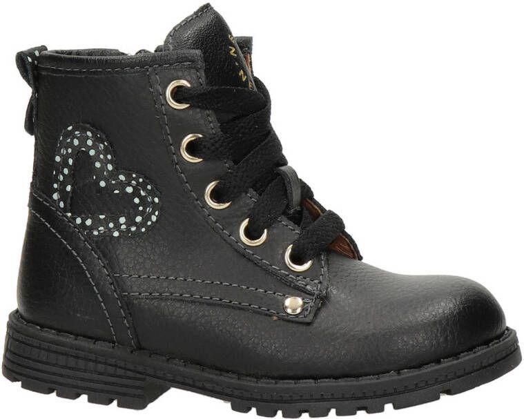 Nelson Kids leren veterboots zwart Meisjes Leer Effen 25