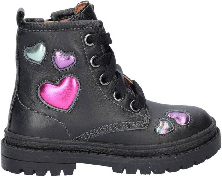 Nelson Kids leren veterboots zwart