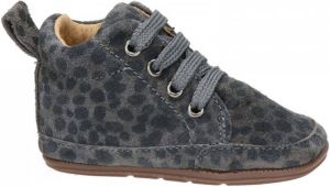 Nelson Kids suède babyschoenen met panterprint grijs