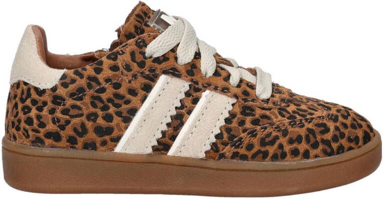 Nelson Kids suède sneakers met panterprint cognac