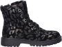 Nelson Kids suède veterboots met panterprint zwart - Thumbnail 1