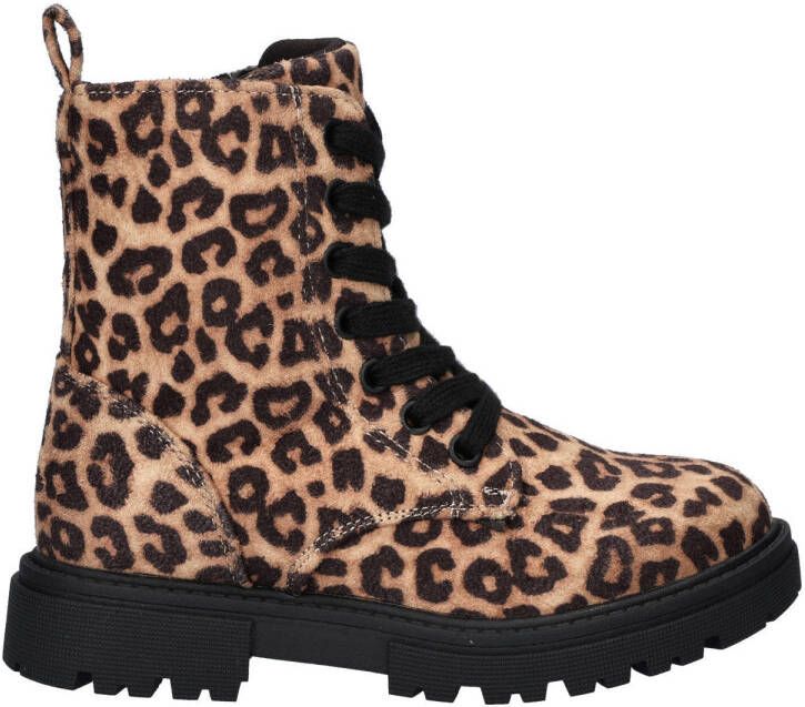 Nelson Kids veterboots met panterprint cognac zwart