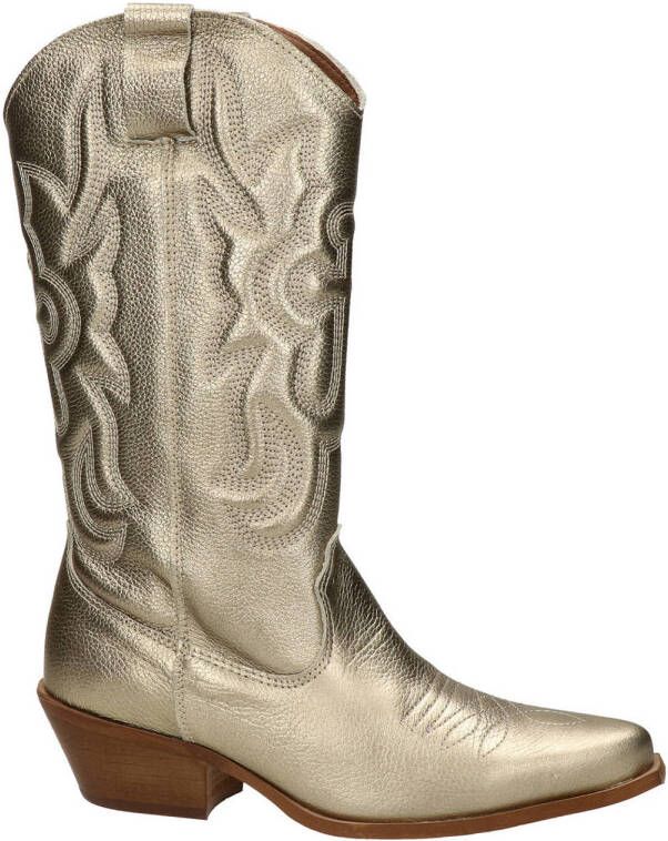 Nelson leren cowboylaarzen goud metallic