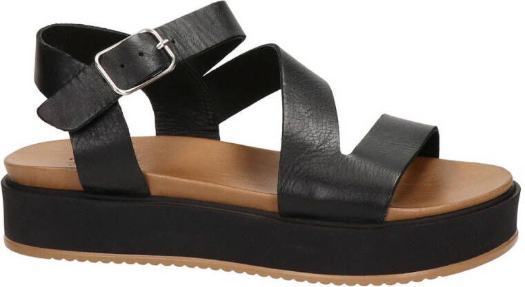 Nelson leren plateau sandalen zwart - Schoenen.nl