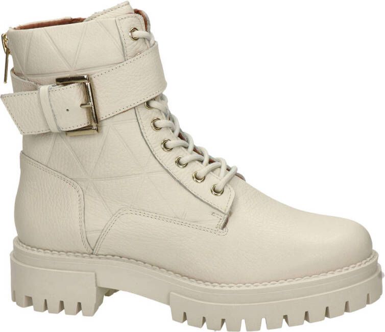 Nelson leren veterboots met siergesp off white