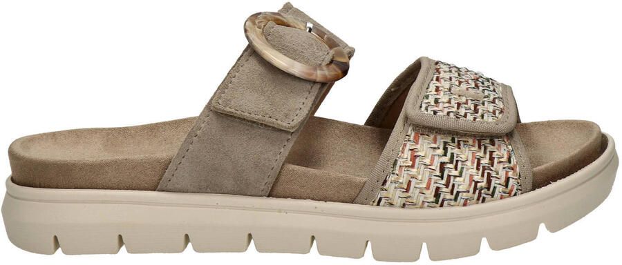 Nelson Flex suède slippers met klittenband taupe