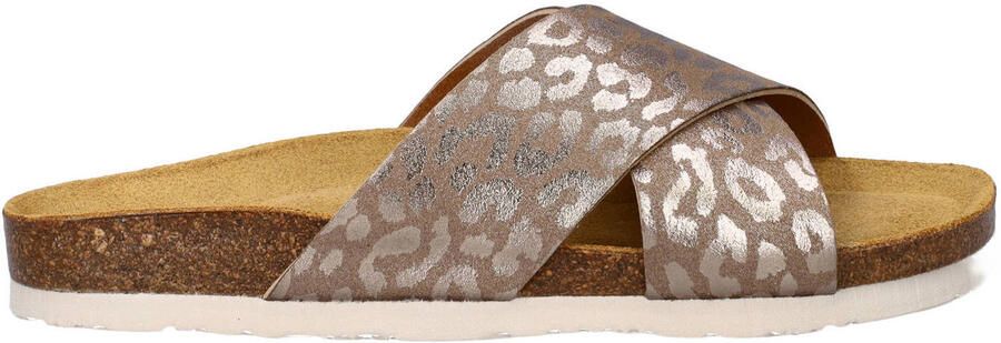 Nelson imitatieleren slippers met panterprint taupe