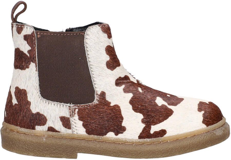 Nelson Kids enkelboots met koeienprint ecru bruin