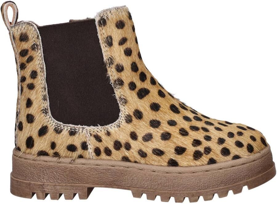 Nelson Kids enkelboots met profielzool en dierenprint beige zwart