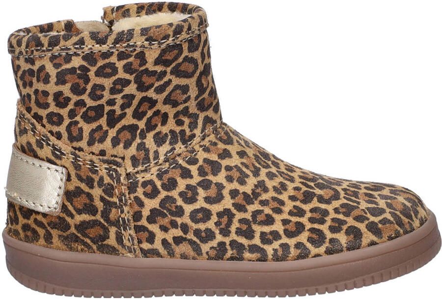 Nelson Kids gevoerde suède enkelboots met panterprint beige zwart