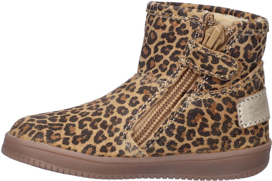 Nelson Kids gevoerde suède enkelboots met panterprint beige zwart