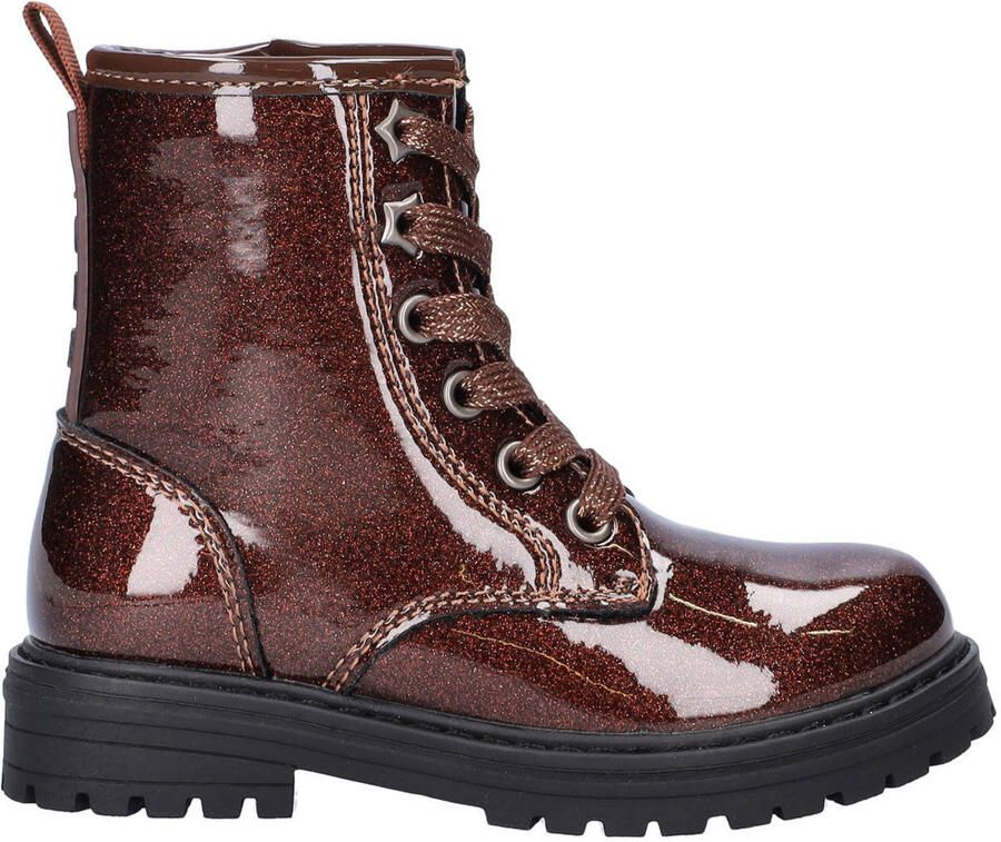 Nelson Kids lakleren enkelboots met glitters en profielzool bruin