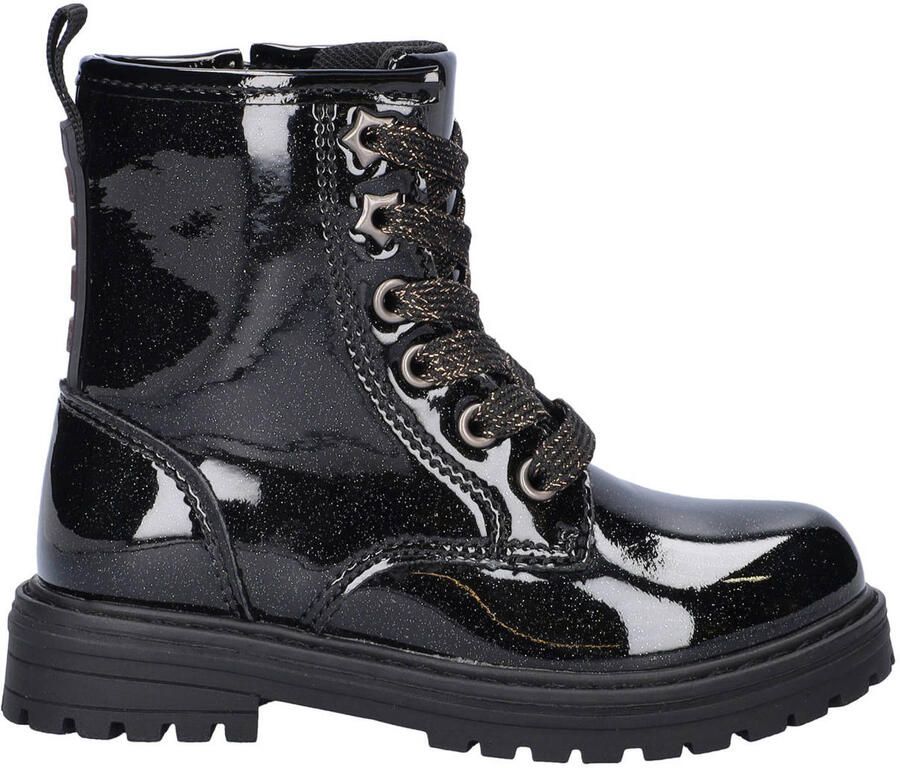 Nelson Kids lakleren enkelboots met profielzool en glitters zwart