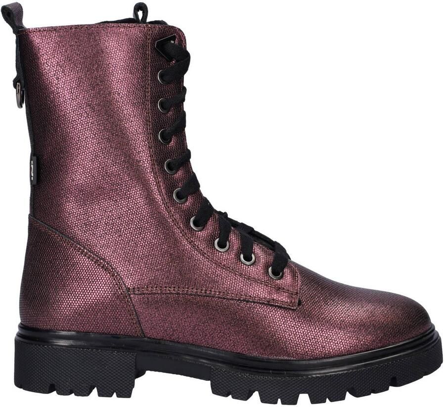 Nelson Kids leren enkelboots met profielzool aubergine metallic