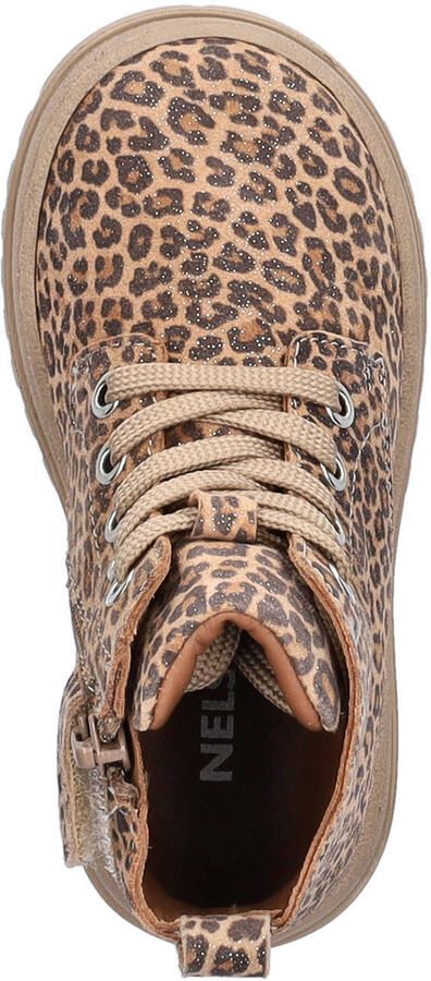 Nelson Kids nubuck veterboots met panterprint brons cognac zwart