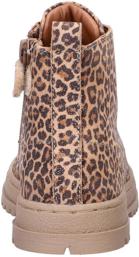 Nelson Kids nubuck veterboots met panterprint brons cognac zwart
