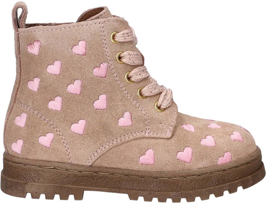 Nelson Kids suède enkelboots met profielzool en print beige roze