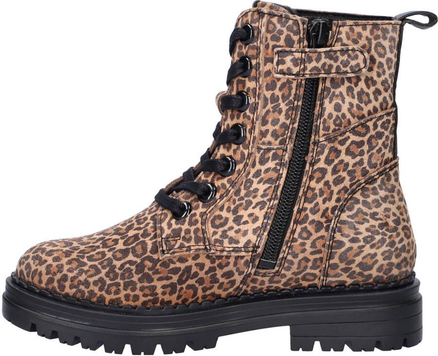 Nelson Kids suède veterboots met panterprint beige zwart