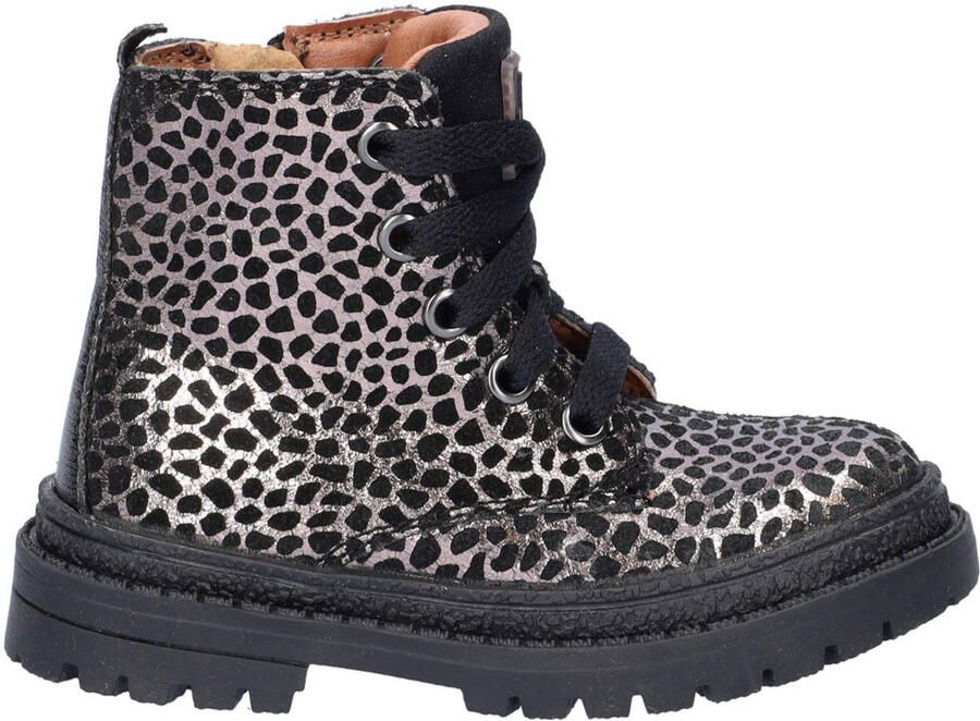 Nelson Kids suède veterboots zwart zilver