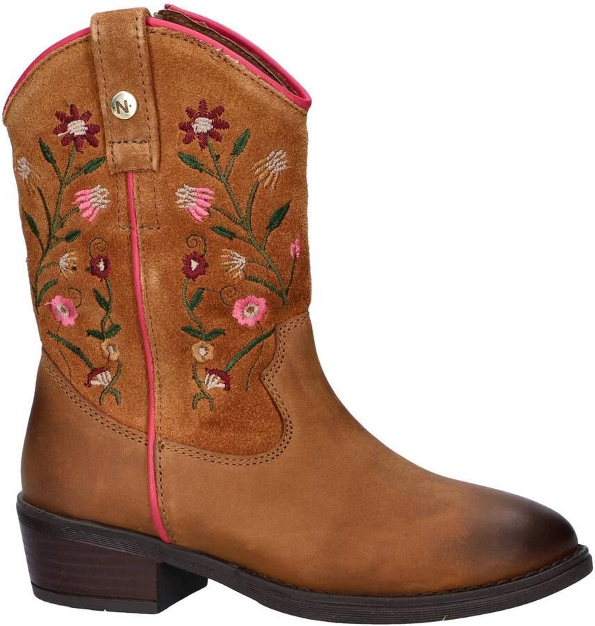 Nelson Kids western leren laarzen met borduursels cognac