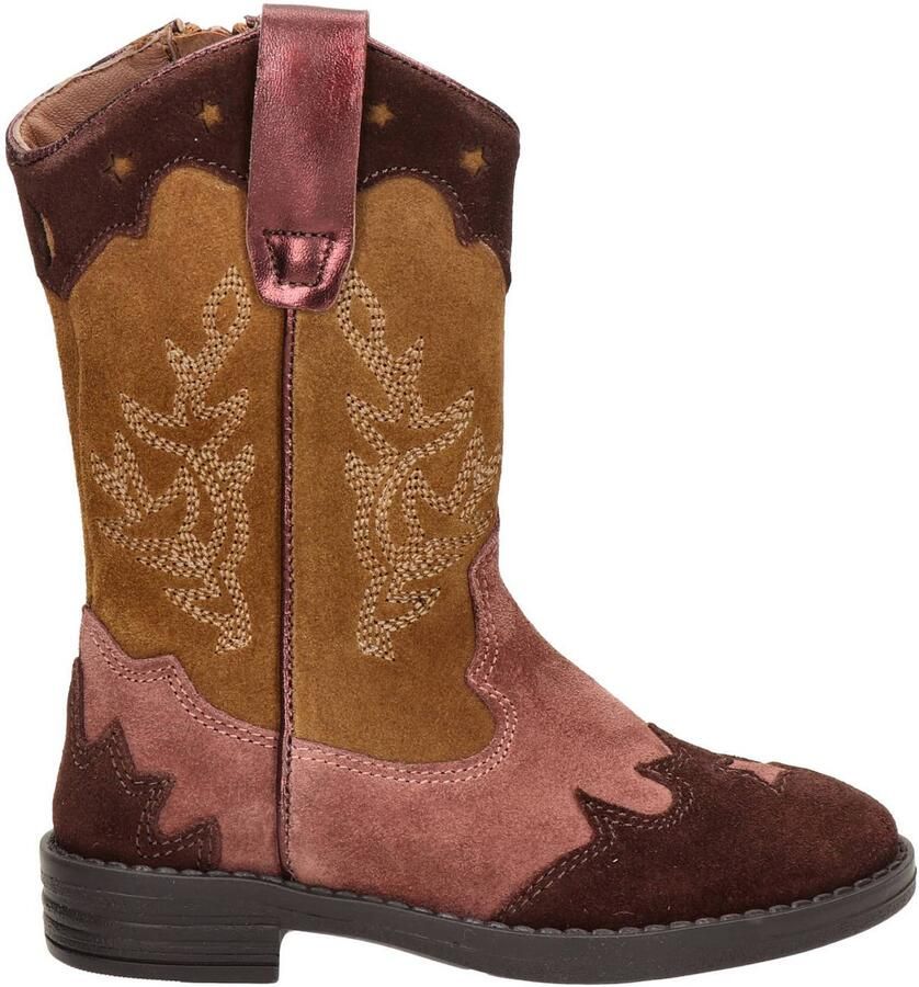 Nelson Kids western suède laarzen cognac roze donkerrood