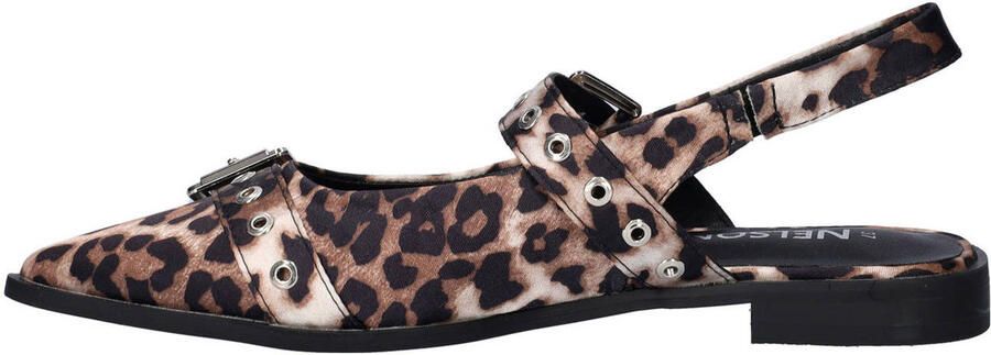 Nelson slingback loafers met panterprint beige zwart