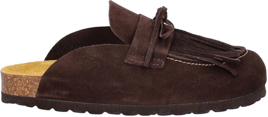 Nelson suède clogs met franjes bruin