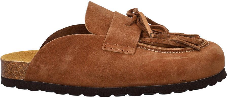 Nelson suède clogs met franjes cognac