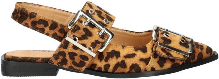 Nelson slingback loafers met panterprint cognac zwart