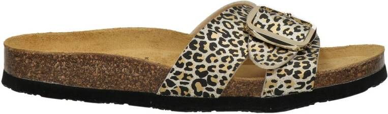 Nelson slippers met panterprint beige zwart
